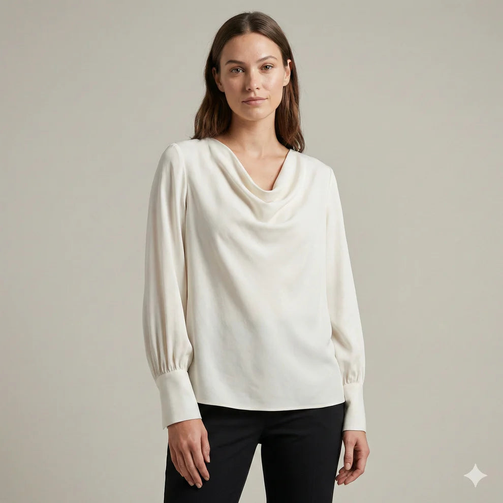 The Amara Cowl Neck Silk-Touch Blouse