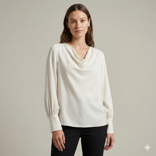 The Amara Cowl Neck Silk-Touch Blouse
