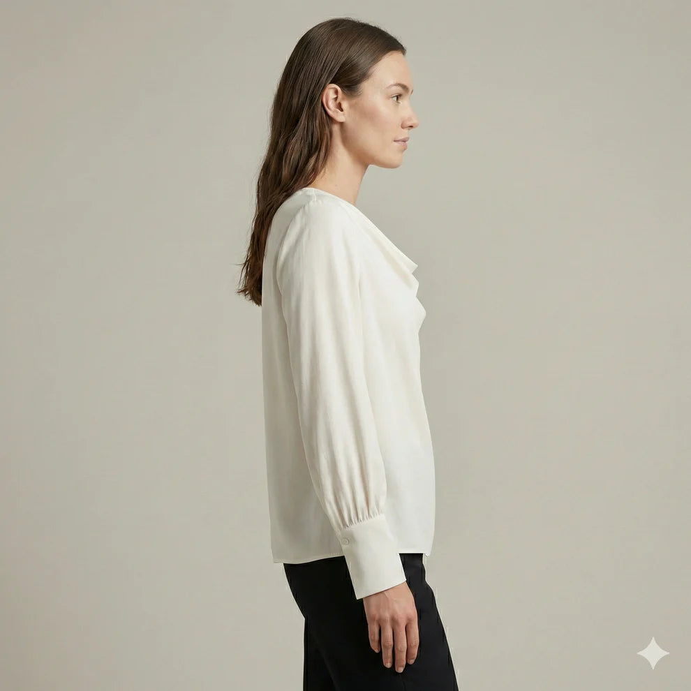 The Amara Cowl Neck Silk-Touch Blouse